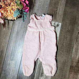 Emily and Oliver Baby Girl Pink Gauze Jumpsuit Romper 3-6m